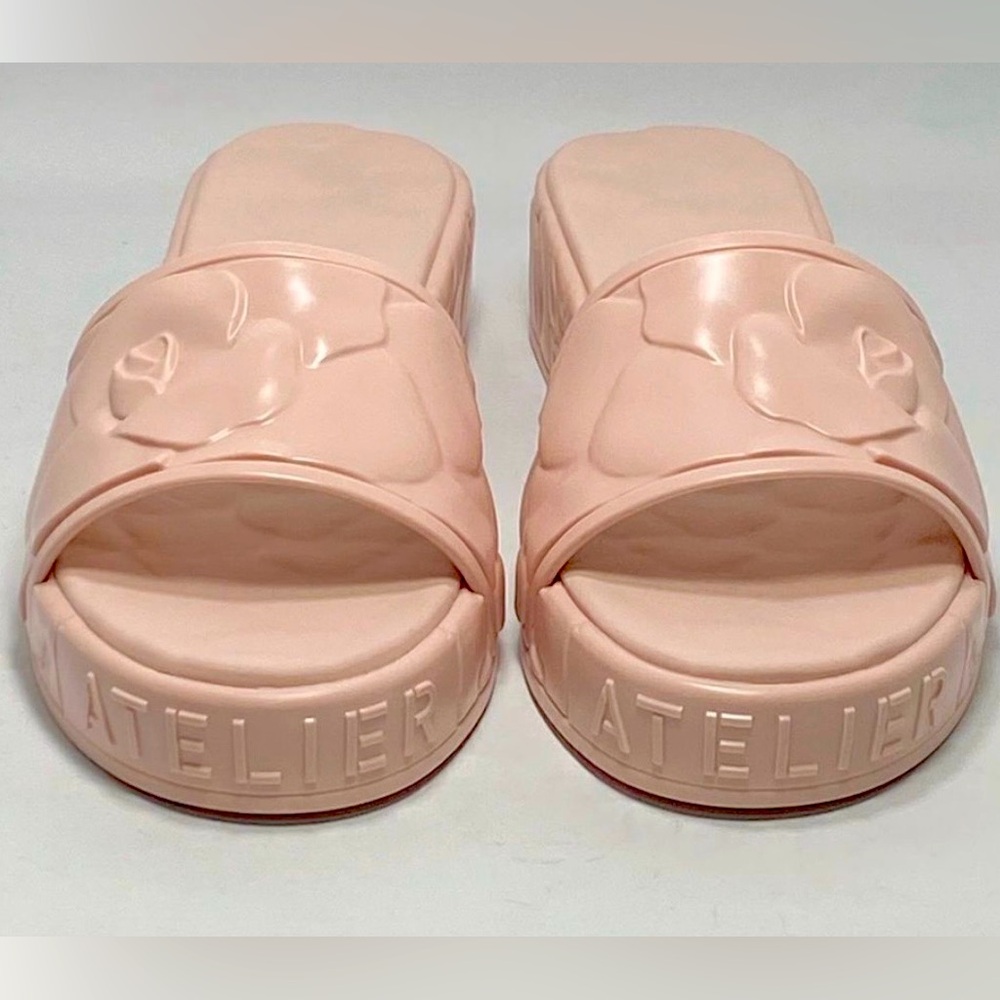 Valentino Garavani Floral Blush Pink Embossed Platform Poolside